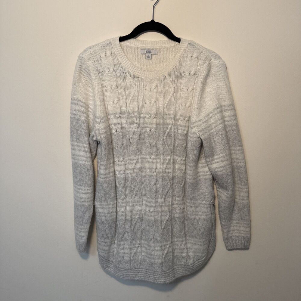 Croft and Barrow Ivory with Grey Stripes Tunic Length Sweater - Large